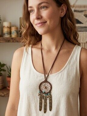 Dreamcatcher Pendant Necklace - Bohemian, Festival